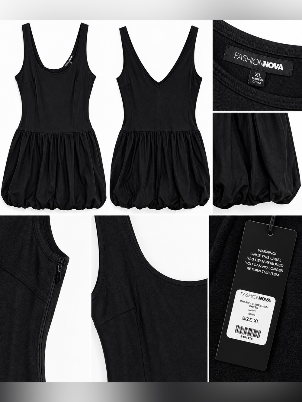 Fashion Nova Chasity Black Bubble Mini Dress V-Neck Size XL NWT